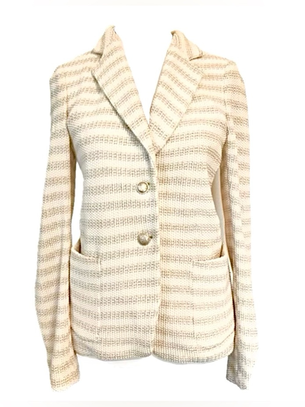Gerard Darel Cream with Gold Stripe Knit Blazer